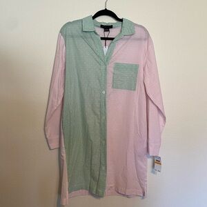 NWT Sanctuary Green and Pink Striped 100% Cotton Casual Shirt Dress Size Small